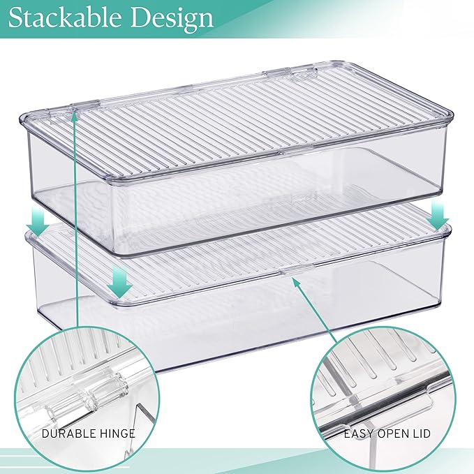 Sorbus Fridge Organizer & Pantry Storage with Lids- Clear Plastic Freezer Organizer Bins- MultiPurpose & Versatile Stackable Cabinet Organizers- Cosmetics,Office Supplies,Food Snack Organizers- 2 Pack