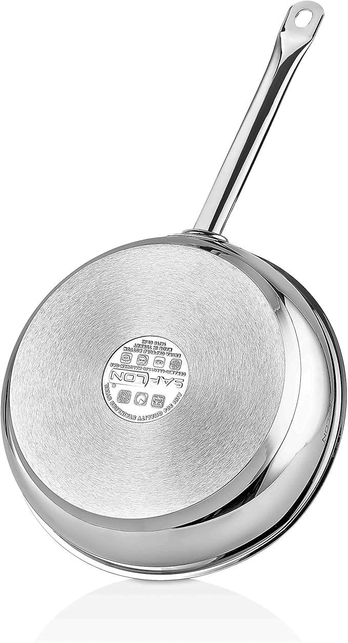 SAFLON Stainless Steel Tri-Ply Capsulated Bottom 12 Inch Stir Fry Pan with Glass Lid, Induction Ready, Oven and Dishwasher Safe