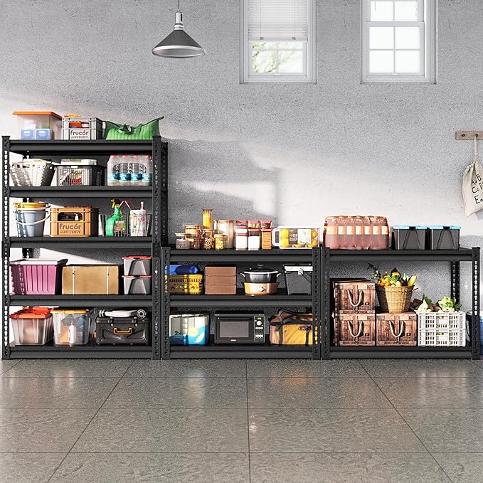 48''W Utility Garage Shelves: 2,800Lbs Heavy Duty Steel Metal Adjustable Shelving Storage Industrial Rack Units 5 Tier Black 48" W x 24" D x 78" H