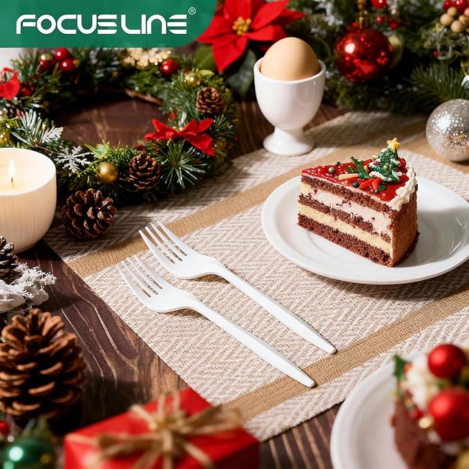 FOCUSLINE 2000 Pack White Plastic Forks Bulk, Heat Resistant Disposable Forks, Plastic Silverware for Take out Restaurants, Parties, Picnics, Travel & Any Events