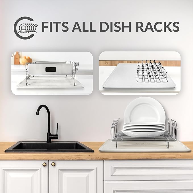 Momo Lifestyle DryPad® Large Stone Dish Drying Mat 19.7″ × 15.7″ Misty Gray — Ultra-Absorbent Diatomaceous-Earth Kitchen Counter & Dish-Rack Mat, Zero Rust, Premium Home Innovation