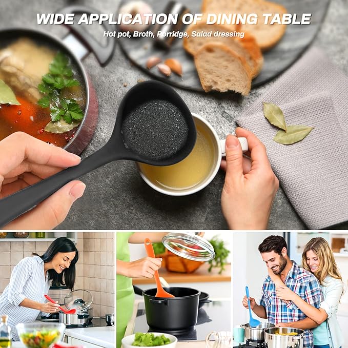 5 Pieces Silicone Ladles for Cooking - Small Soup Ladle Spoon Heat Resistant Kitchen Ladle Spoons, Cooking and Serving Spoon for Soup Sauce Chili Gravy Canning Pouring (5 Colors)