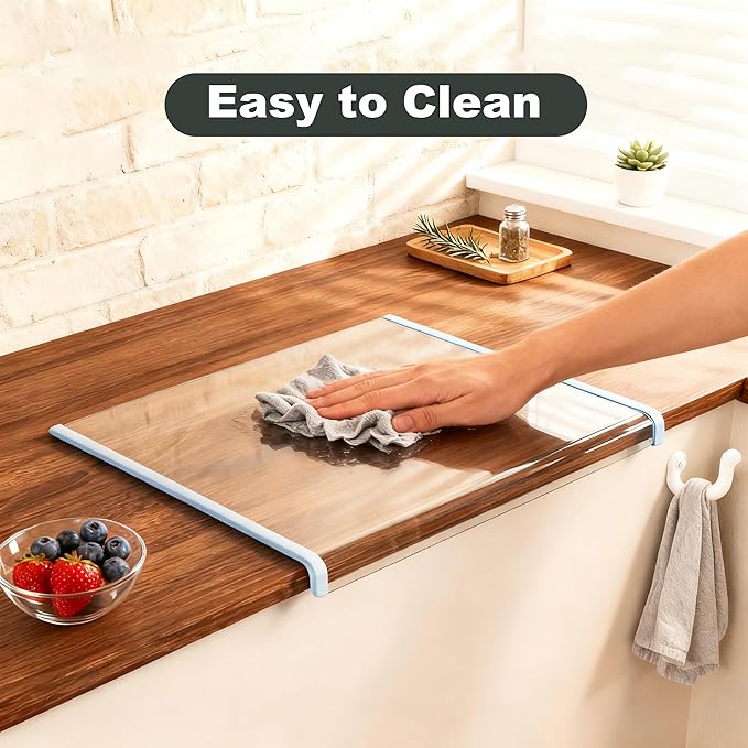 Clear Cutting Board for Countertop (17"x13.3"),Glass Cutting Board with Lip,Kitchen Countertop Protector, Non Slip,Gifts suitable for Christmas, Mother's Day and fatherly occasions (Blue)