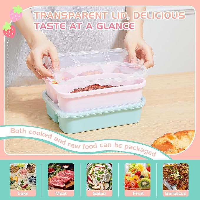 Honeydak 5 Pack Snack Containers 4 Compartment Bento Snack Boxes Reusable Lunchable Containers with Lids Divided Meal Prep Lunch Food Storage Box for School Work Travel(Macaroon,Mixed)