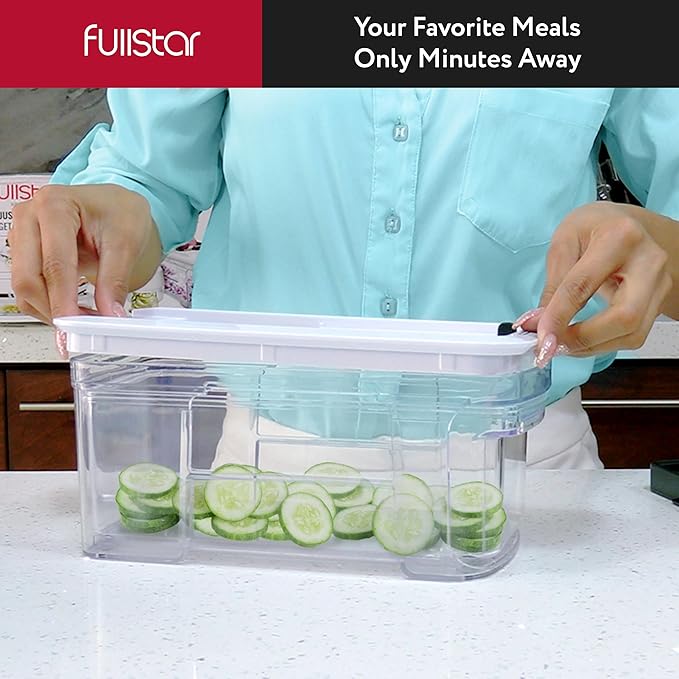 Fullstar Mandoline Slicer for Kitchen - Vegetable Chopper, Onion Potato Food Veggie Fruit Slicer and Cutter with Container, Kitchen Gadgets & Gifts, Home Essentials (4 in 1, Black/White)