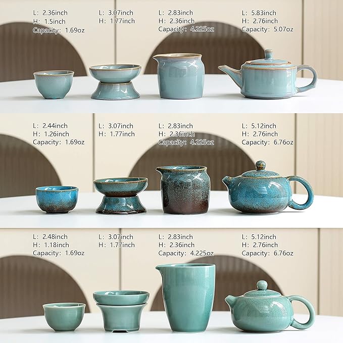 Chinese Tea Set, 10-Piece Ceramic Set with Teapot and Cups, Gongfu Tea Set,Tea Gift Sets,Outdoor and Office (purple and green)