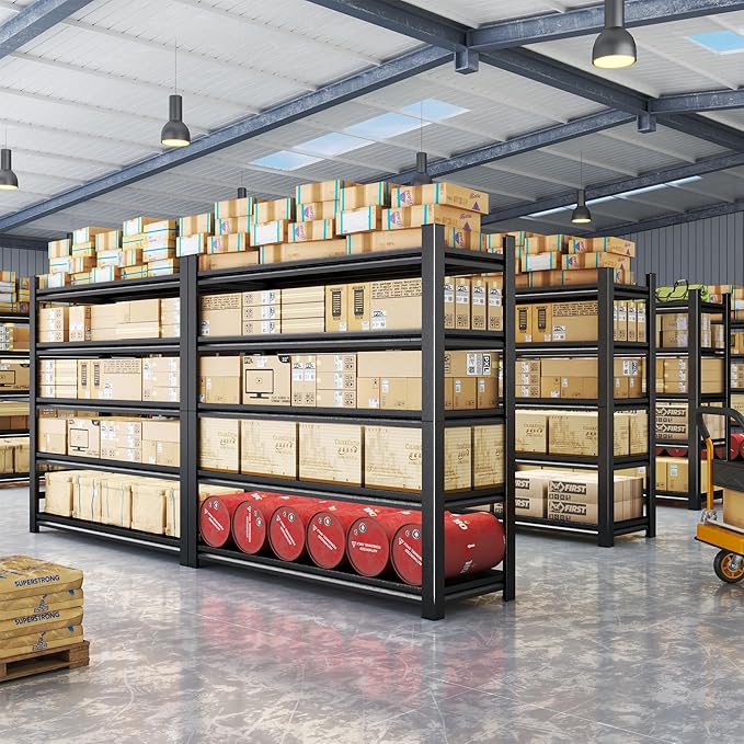 Storage Shelves, Garage Metal Shelving Unit, Adjustable, Double-Layer Column with Reinforced Ribs, Heavy-Duty, Capable of Bearing 600-3600 lbs (Balck, 47''W*24''D*77''H, 5-Tier)