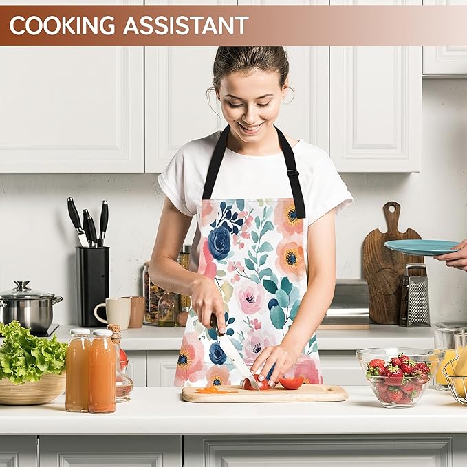 Cooking Apron for Women and Men,Adjustable Chef Bib Apron with 2 Pockets, Water and Oil Resistant for Kitchen Use