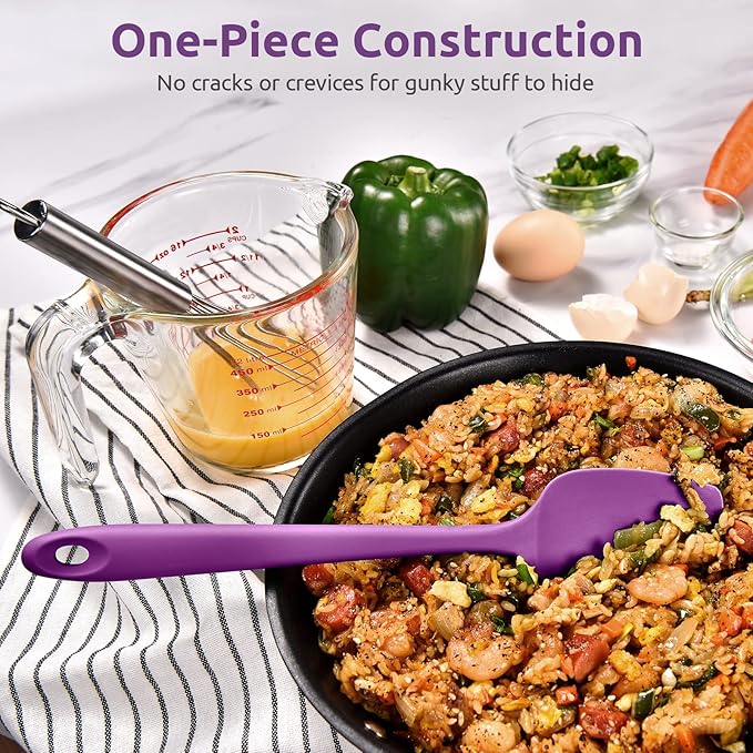 Heat Resistant Silicone Spoon Spatula: U-Taste 600ºF High Heat Flexible 11.38in Silicon Mixing Stirring Cooking Scraping Baking Bowl Scraper Seamless Spreader for Nonstick Cookware (Purple)