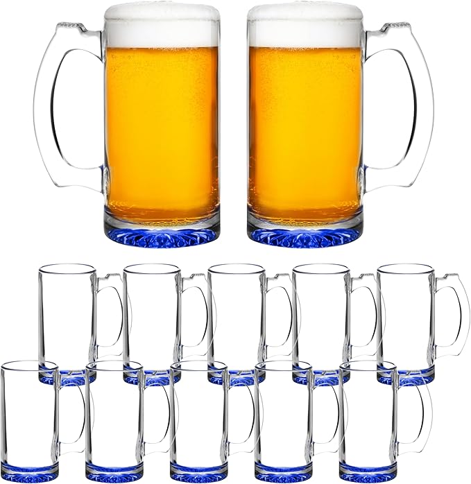 12 Libbey Beer Mugs Set, 12 oz. - Groomsmen Glassware - Blue