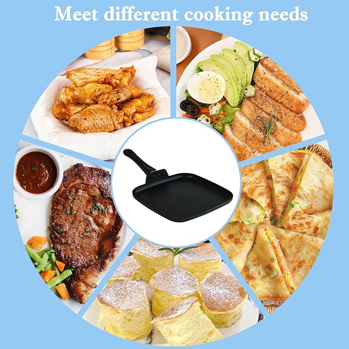 10 Inch Square Griddle Pan - Nonstick Flat Skillet, Cast aluminum, Grill Pan for Cooking Stove Top Omelette Steak Stir Fry, Comales para Tortillas with Cool Touch Handle, PFOA Free