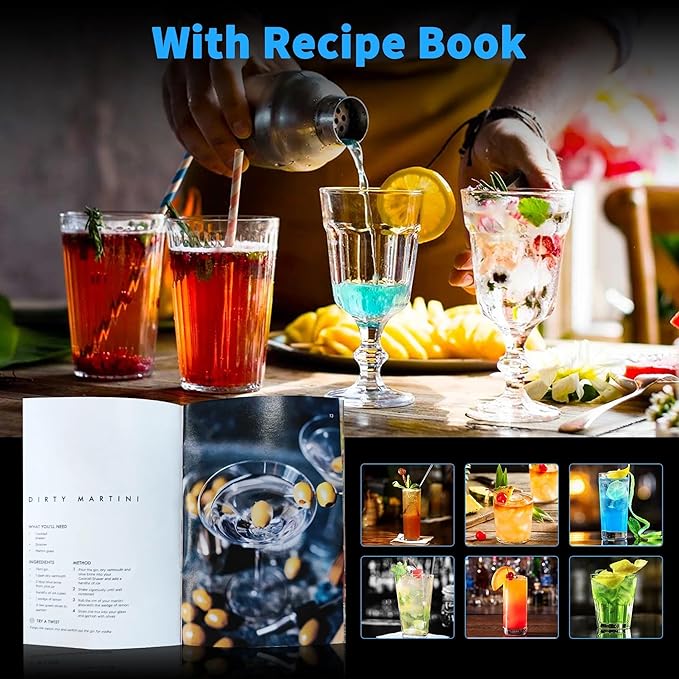 30-Piece Cocktail Shaker Set 25oz Martini Shaker Stainless Steel Mixology Bartender Kit With Rotating Stand For Home Bar Cocktail Set Professional Cocktails Kit for Drink Mixing Gift