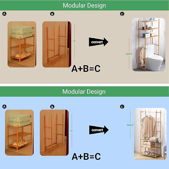 GOGOGO Expandable 3-Tier Bamboo Bathroom Shelf - 150LBS Heavy-Duty, Tool-Free Assembly, Multifunctional Storage for Bathroom/Kitchen/Office Holder Plant Flower Stand- Useful Home & Housewarming Gift