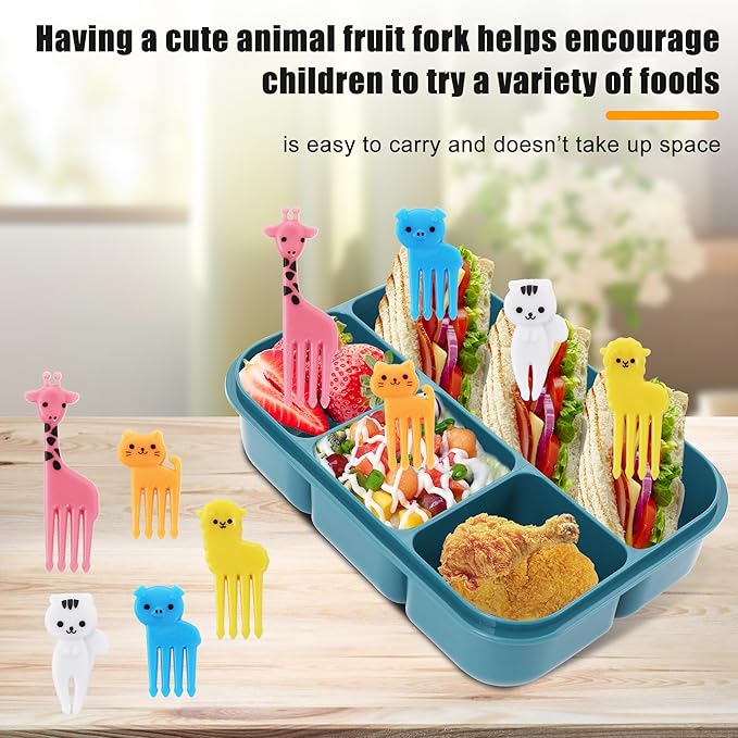 Bento box adult work lunch box, adult container, with 4 compartments, lunch container with cutlery ( knife, fork, spoon, sauce box), animal fruit fork, microwave and dishwasher safe, Orange Blue