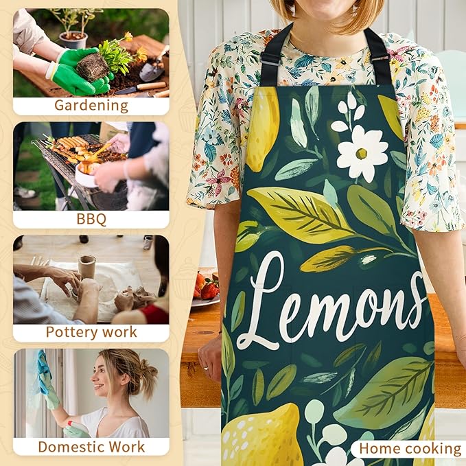 Kitchen Apron with Pockets,Adjustable Aprons for Women Men,Waterproof Chef Aprons for Cooking,BBQ,Gardening