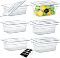 6 Pack NSF Food Pans with Lids, 1/4 Size 4'' Deep Commercial Food Storage Containers, Polycarbonate, Clear