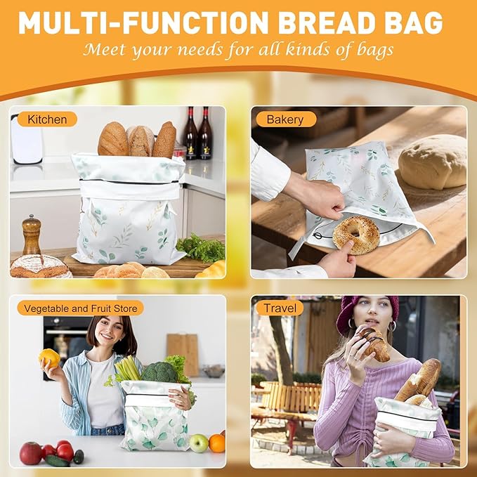 4 Pcs Reusable Beeswax Bread Bags for Homemade Bread 17" x12" Sourdough Storage Bags with Foodgrade TPU Lining Food Wraps to Keeping Fresh Loaf Fresh Freezer Baker Baking Supplies (Green)