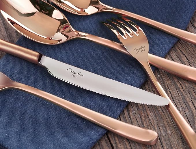 Cangshan 1027020 Rain II Series 20-Piece Stainless Steel 18/10 Forged Antique Copper Finish Flatware Set