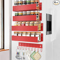 Magnetic Spice Rack Organizer for Fridge Seasoning Organizer for Kitchen storage with Screw Magnetic Shelf with Hook for Refrigerator and Oven (4pack1hook-Red)