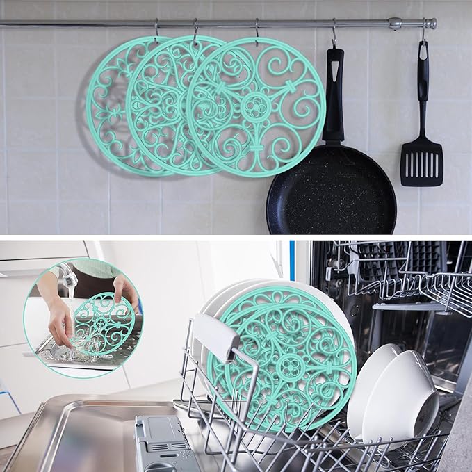 Silicone Trivets for Hot Dishes and Pans, Non Slip Heat Resistant Hot Pads for Kitchen, Pot Holders and Teapot Coasters (Teal)