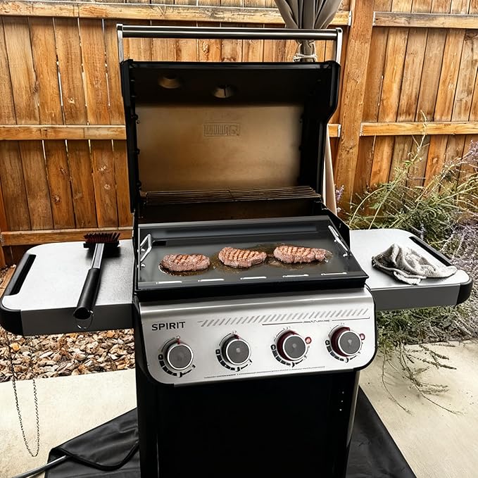Full Size Griddle Insert with Handles for Weber Spirit 400 Series(2025 Models), Flat Top Grill Insert Replacement Parts for Weber Spirit E425 S425 E435 EP425 EP435(2025), Non-stick Carbon Steel, Black