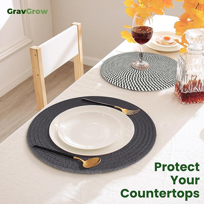 13 Inch Trivets for Hot Dishes, Large Trivets for Hot Pots and Pans, Thicken Heat Resistant Round Place Mats Woven Table Mats, Boho Placemats for Kitchen Dining Table, 6 Pcs
