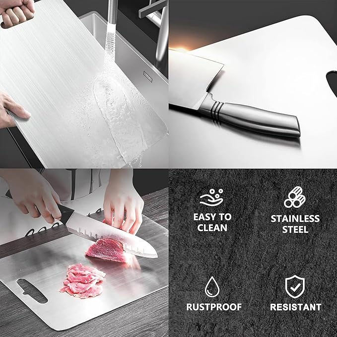 Stainless Steel Cutting Board for Kitchen, Heavy Duty Chopping Board(Large,14.2"L x 9.8" W)