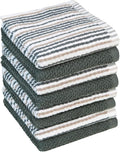 Bumble Towels Premium Dish Cloths 12"x12" | 100% Natural Ring Spun Cotton Tea Towel Set | 430 GSM | Highly Absorbent & Soft | 8 Pack - 4 Popcorn Striped & 4 Solid Kitchen Towels - Gray