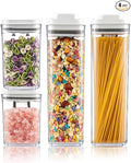 Pop Top Food Storage Container Set | 4Pcs Airtight Cereal Storage Organizer Canisters with Pop Lids, BPA-Free, Vacuum Seal & One-button Opening, Stackable Pantry Containers for Dry Food Storage