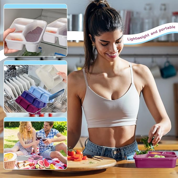 Honeydak 5 Pack Snack Containers 4 Compartment Bento Snack Boxes Reusable Lunchable Containers with Lids Divided Meal Prep Lunch Food Storage Box for School Work Travel(Elderberry,Mixed)