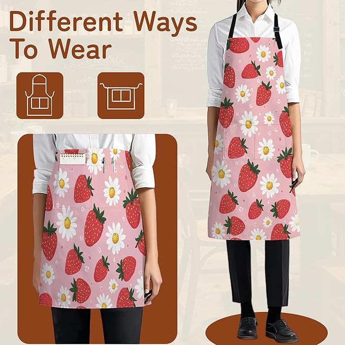 Cooking Apron for Women and Men,Adjustable Chef Bib Apron with 2 Pockets, Water and Oil Resistant for Kitchen Use