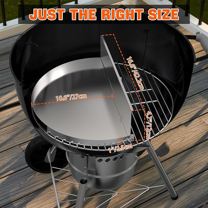 onlyfire Stainless Steel Detachable Grill Drip Pan for Weber 22" Kettle Grills, Grease Tray Liner with Removable Charcoal Divider, Semi-Circular