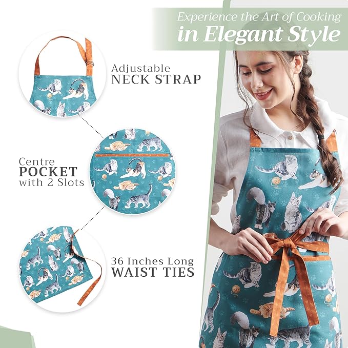 Maison d' Hermine 100% Cotton Apron for women with Pocket Kitchen Chef Apron for Men Cooking Gardening Server Waitress