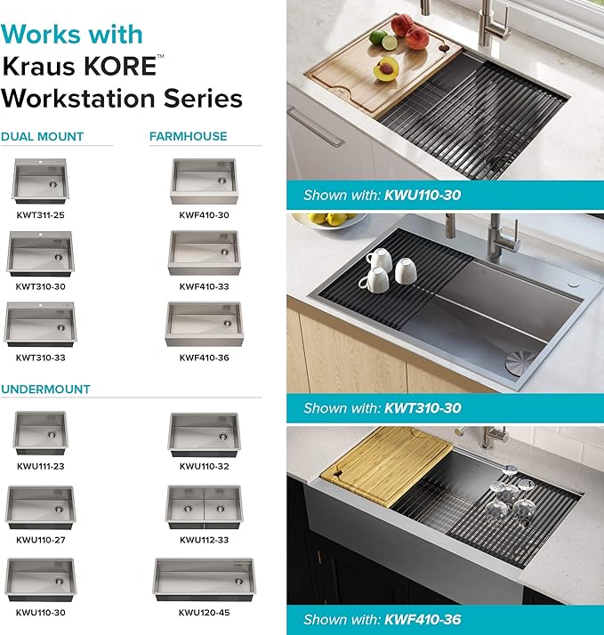 Kraus Multipurpose Workstation Sink Roll-Up Dish Drying Rack, Colander and Trivet in Dark Grey, KRM-11DG
