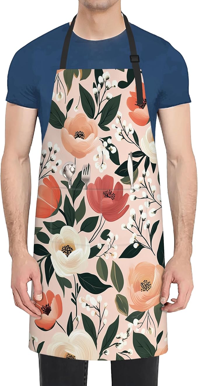 Apron with Pockets for Women, Adjustable Kitchen Cooking BBQ Chef Apron, Gifts for Mom Birthday, or Holidays