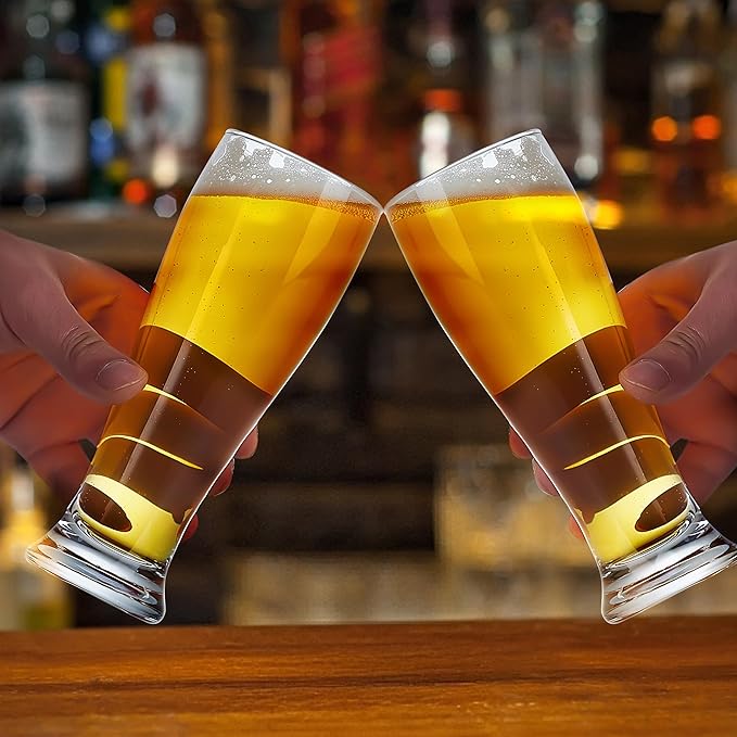 Beer Glasses Set of 6 14oz Pint Glasses Tall Beer Cups Drinking Glasses for Cold Beverages Classic Beer Drinking Glasses Set for Party