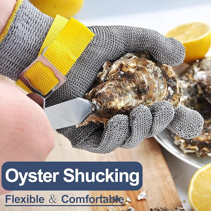 Dowellife ANSI A9 Cut Resistant Glove Food Grade, Stainless Steel Mesh Metal Knife Cutting Glove for Butcher Oyster Shucking Kitchen Mandoline Chef Slicing Fish Fillet (Small)