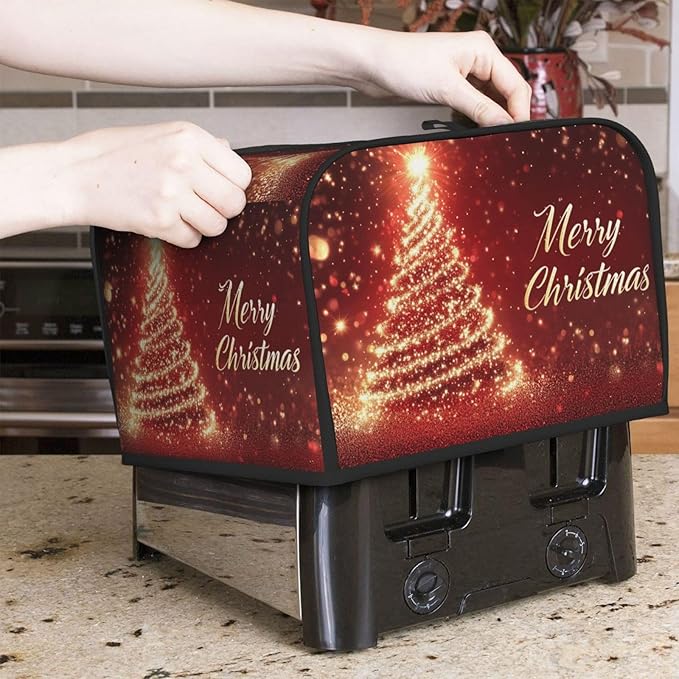 Toaster Cover 4 Slice Christmas Tree Xmas Red Kitchen Small Appliance Covers with Pockets Dust and Fingerprint Protection