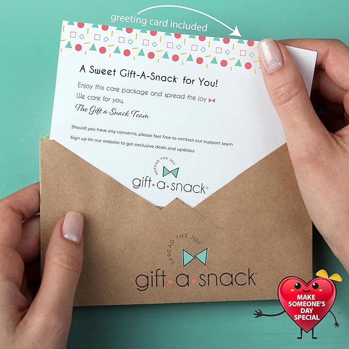 Gift A Snack - Holiday Christmas Stocking Stuffers, Snack Box Variety Pack Care Package + Greeting Card (150 Count) Xmas Birthday Sweet Treats Gift Basket, Candies Chips Crackers Bars