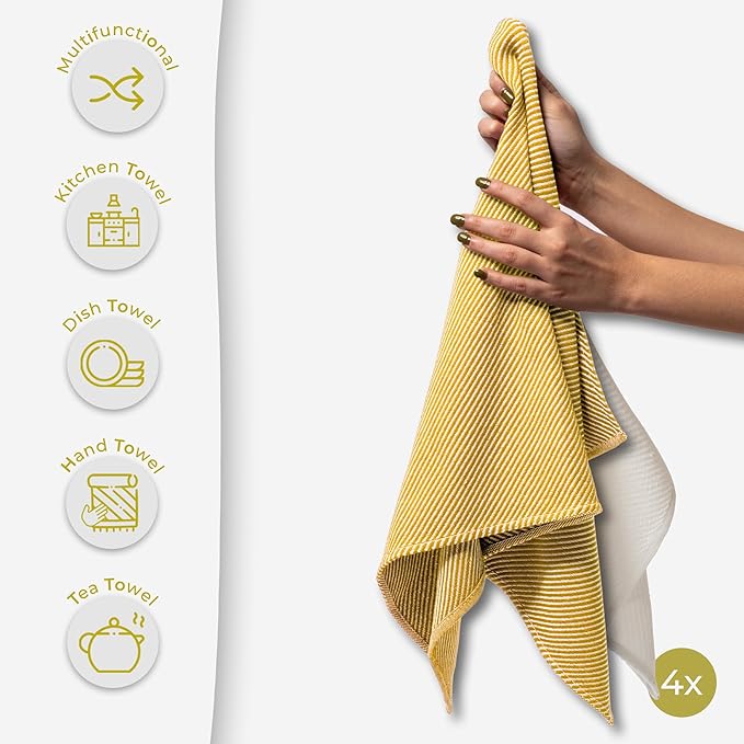 Kitchen Hand Towels - 4 Pack, (20" x 30") - Soft & Quick Dry - Versatile as, Turkish Kitchen Towels, Cozy Hand Towel, Vintage Kitchen Towels, Dishcloths, Mustard and Ecru