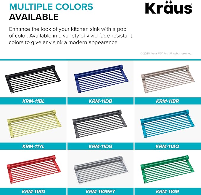 Kraus Multipurpose Workstation Sink Roll-Up Dish Drying Rack, Colander and Trivet in Dark Grey, KRM-11DG