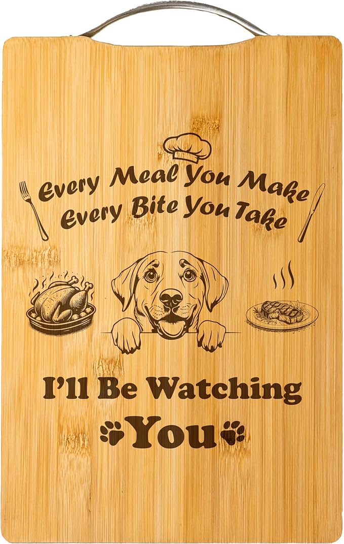 Personalized Engraved Bamboo Cutting Board, Funny Dog Gift for Dog Moms, Holiday Gift, Handmade Home Decor – I’ll Be Watching You (Labrador Retriever)