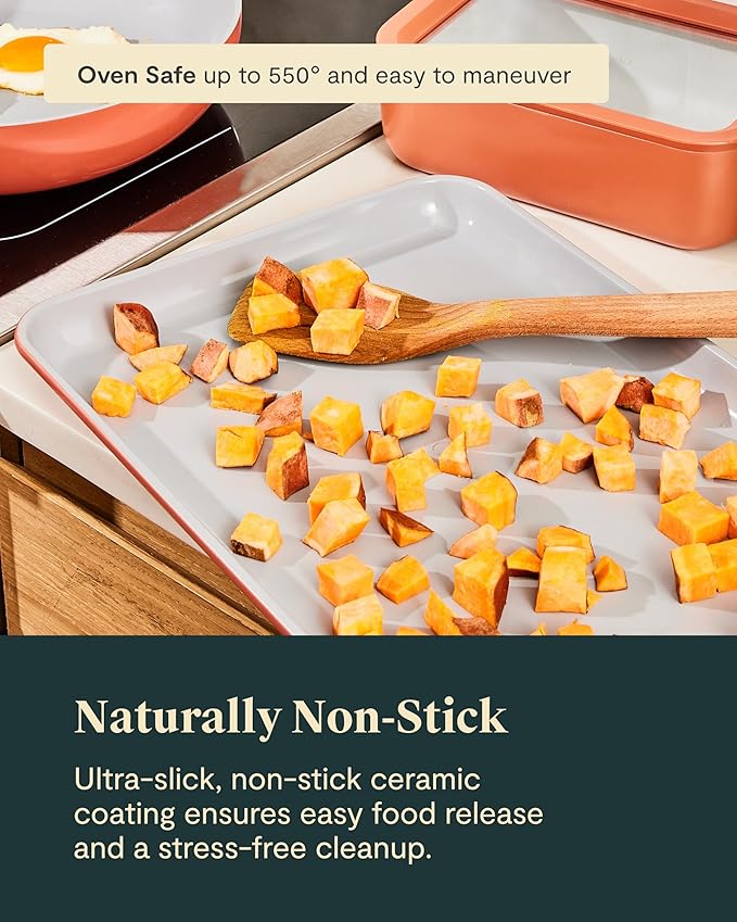 Caraway Non-Stick Ceramic Baking Sheet - Naturally Slick Ceramic Coating - Non-Toxic, PTFE & PFOA Free - Perfect for Baking, Roasting, and More - Medium (15" x 10") - Gray