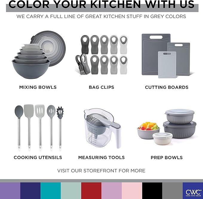 COOK WITH COLOR Measuring Cups Set and Measuring Spoon Set, Stainless Steel Handles, Nesting Kitchen Measuring Set, Liquid Measuring Cup Set, 12 PC Stainless Steel, Gray