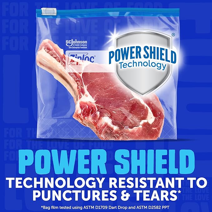 Ziploc Food Storage Quart Freezer Slider Bags, Power Shield Technology for More Durability, 34 count