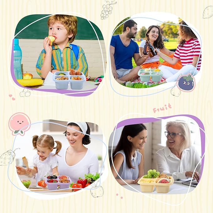 Honeydak 5 Pack Snack Containers 4 Compartment Bento Snack Boxes Reusable Lunchable Containers with Lids Divided Meal Prep Lunch Food Storage Box for School Work Travel(Fresh Macaroon,Equal)