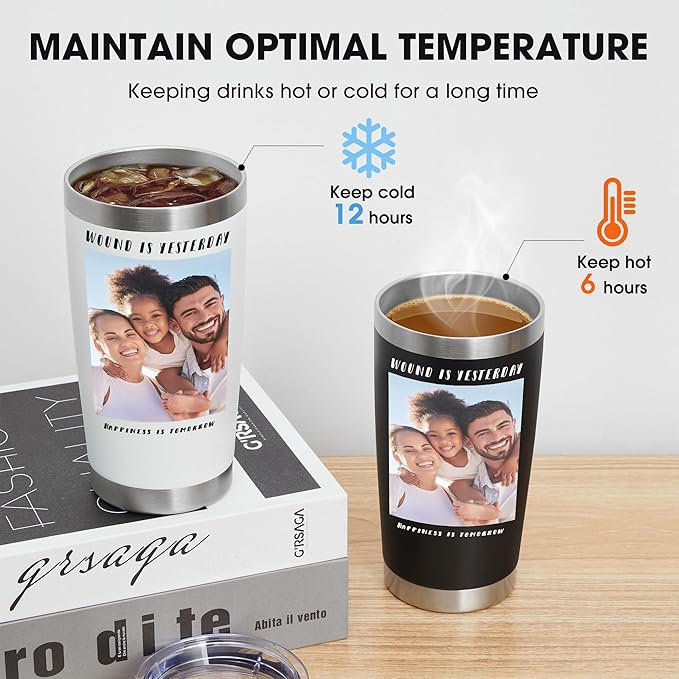 Personalized Coffee Tumbler Print in USA 20oz Stainless Steel Double Wall Insulated Coffee Cup With Text Photo Logo
