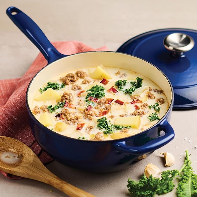 Tramontina Bestow Enameled Cast Iron Saucier Pan with Lid, 3-quart, Blue