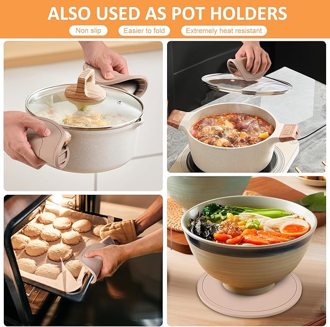 Silicone Trivet Mats 6 Heat Resistant Pot Holders for Hot Pots and Pans Silicone Mats for Kitchen Countertops, Table (Brown)