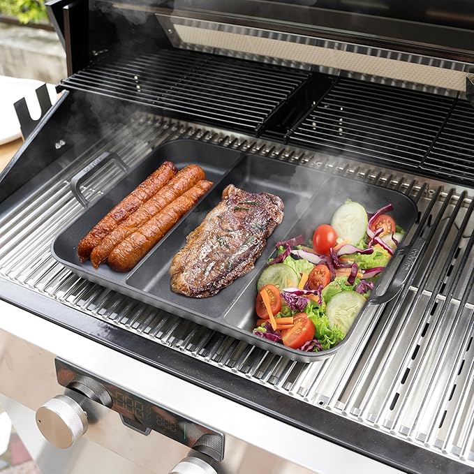 onlyfire Pre-Seasoned Cast Iron Skillet, 16 Inch Griddle Pan Frying Pan with Nonstick Perforated Grill Surface and Dual Handles, Cast Iron Grill Pan for Grills, Oven and All Stovetops